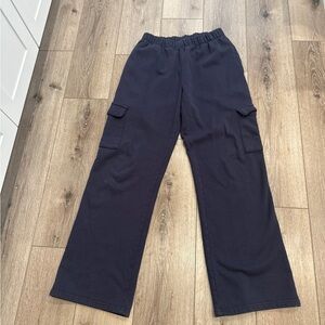 Brandy Melville Navy Wide-Leg Cargo Track Pants
